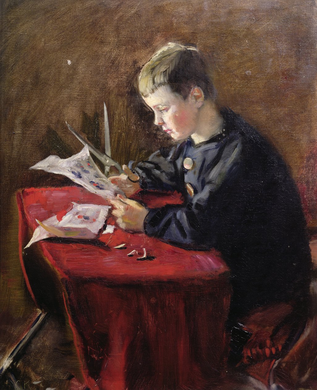 Chlapec řezání vánoční ozdoby od Christian Krohg
