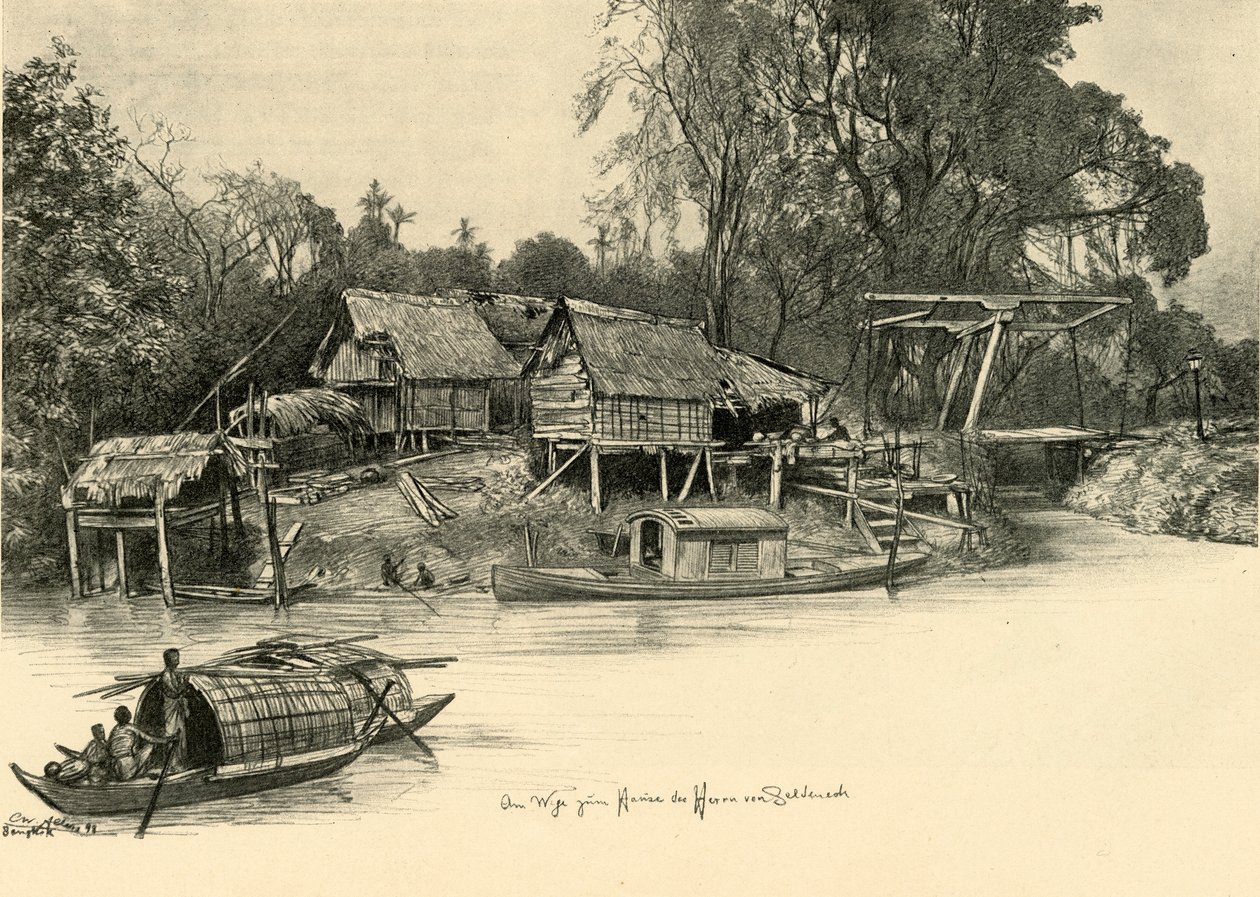 Domy na kůlech, Bangkok, Siam, 1898. od Christian Wilhelm Allers