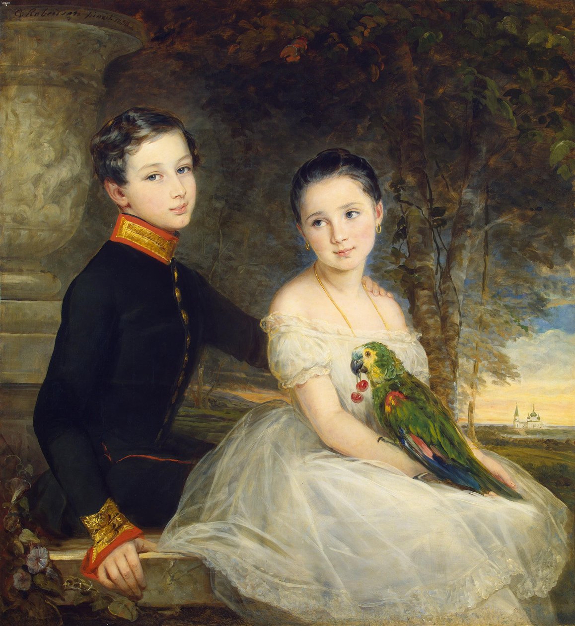 Děti s papouškem par Robertson, Christina (1796-1854) od Christina Robertson