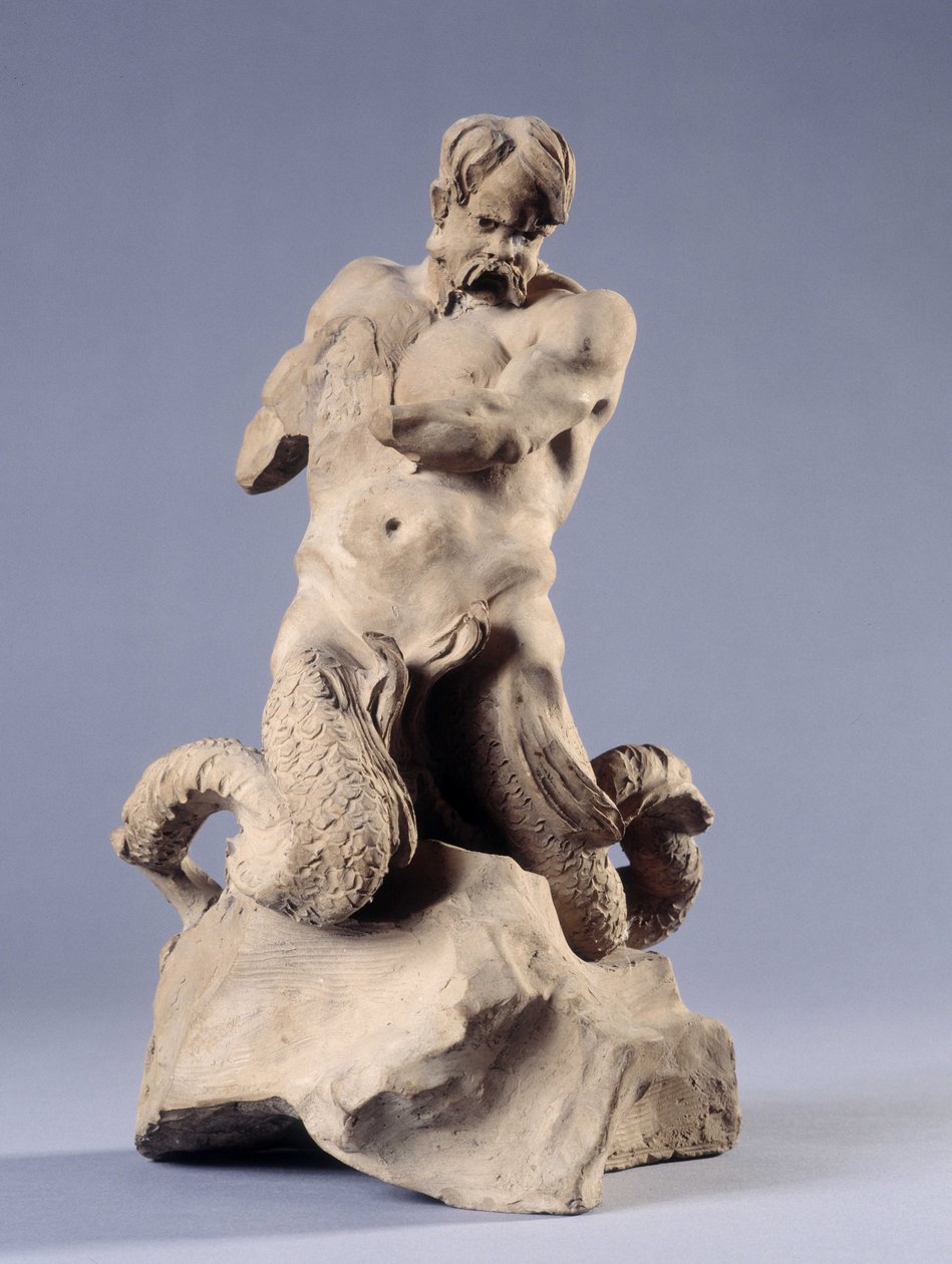 Triton. Kamenná socha od Christophe Veyrier