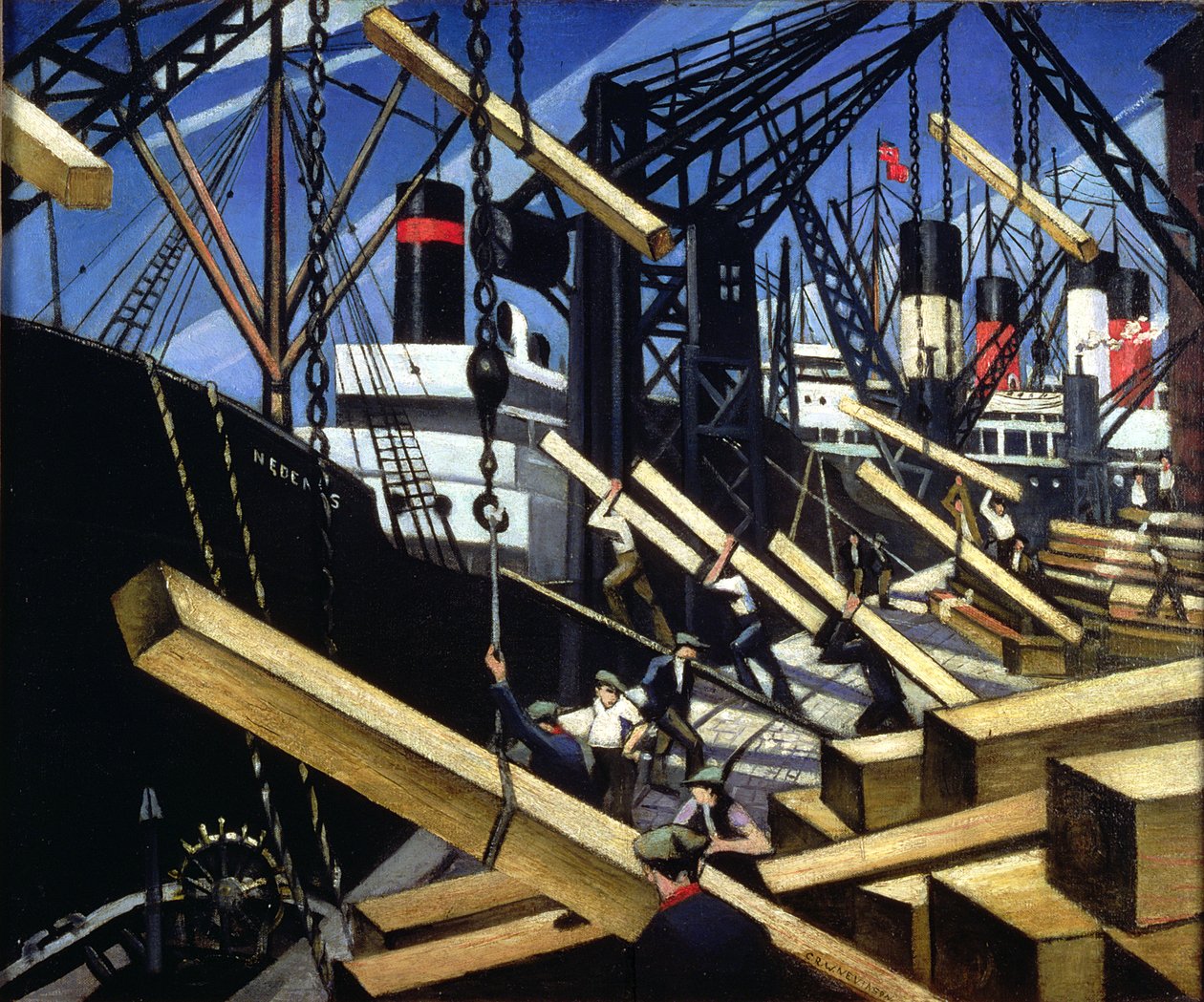 Nakládání dřeva, Southampton Docks, 1916-17 od Christopher Richard Wynne Nevinson