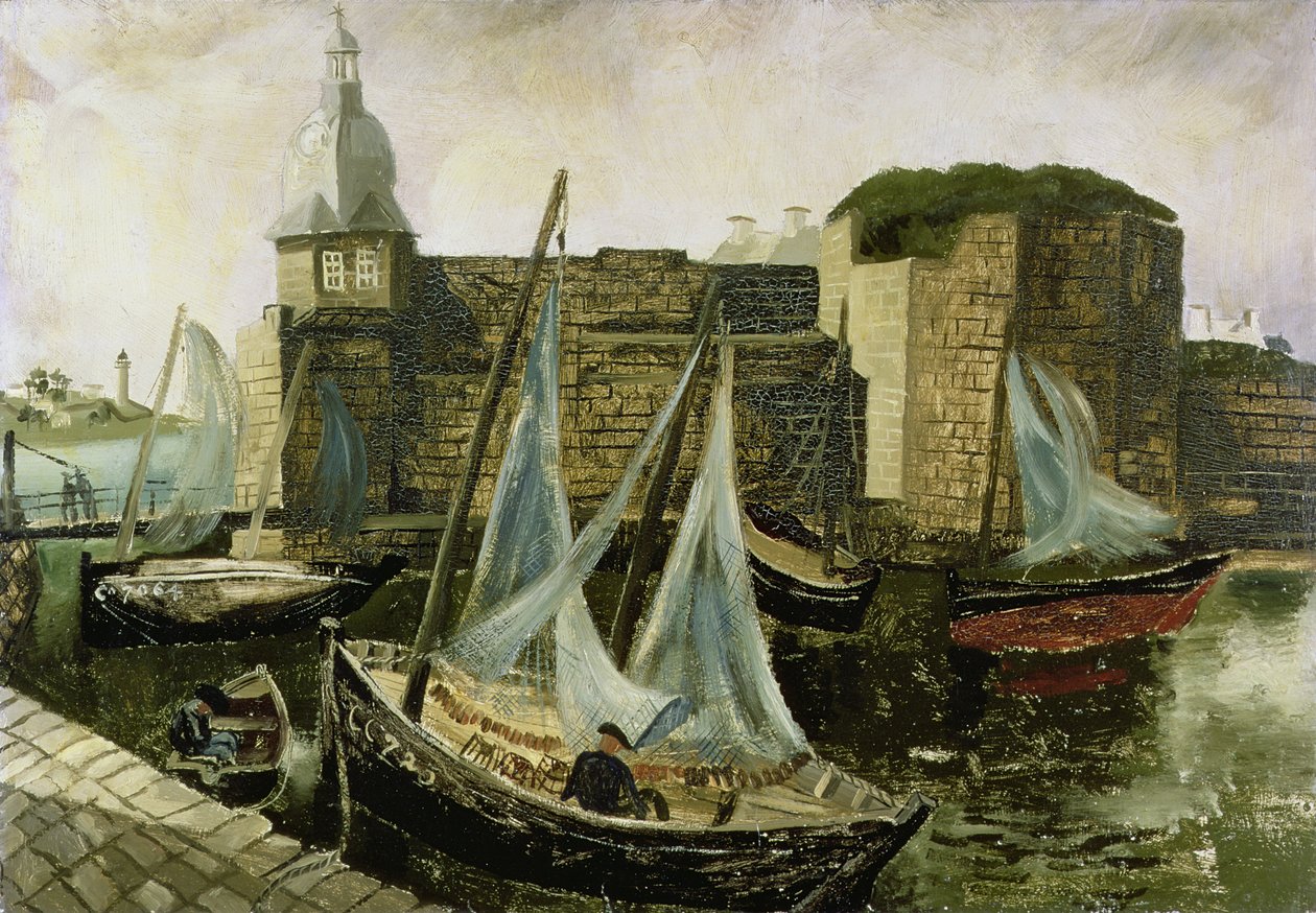 La Ville-Close, Concarneau, Bretaň, 1930 (olej na mlýnské desce) od Christopher Wood