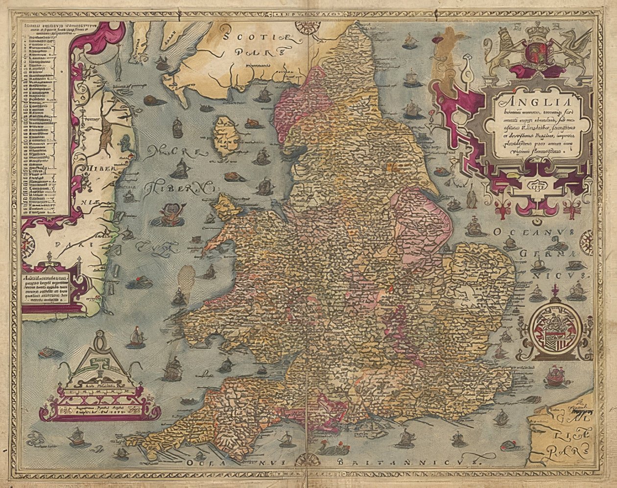 Anglie: Anglie a Wales. 1579 od Christopher Saxton