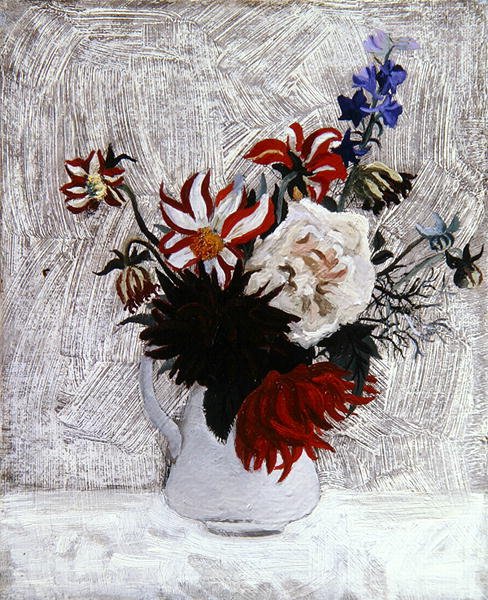 Jiřiny a Larkspur od Christopher Wood