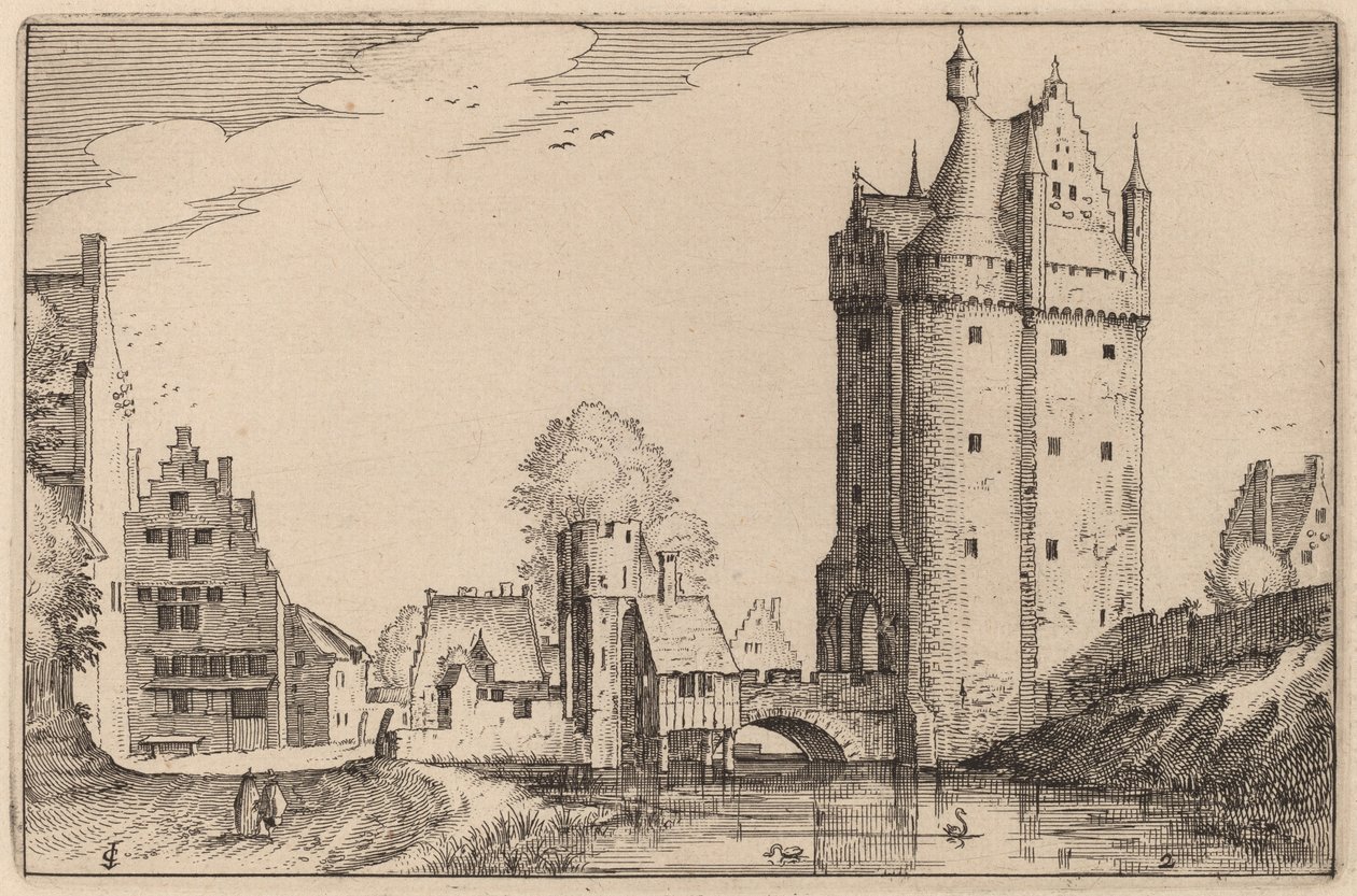Městská brána od Claes Jansz Visscher after Johannes van Doetechum, the Elder after Lucas