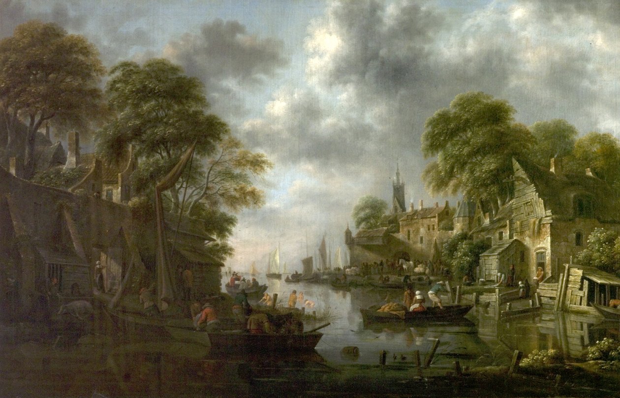 Říční scéna s čluny a figurami, 1665 od Claes Molenaer