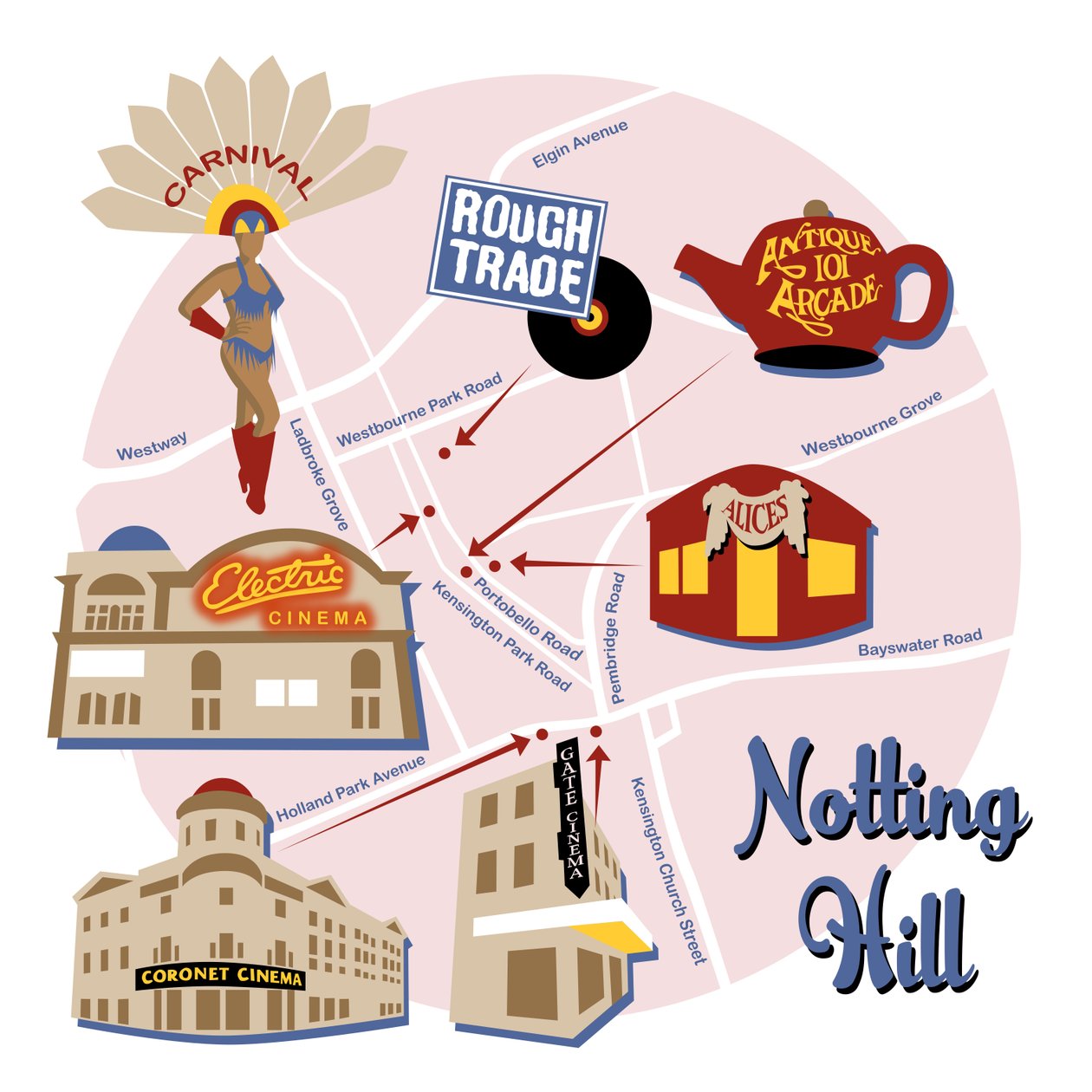 Mapa Notting Hill od Claire Huntley