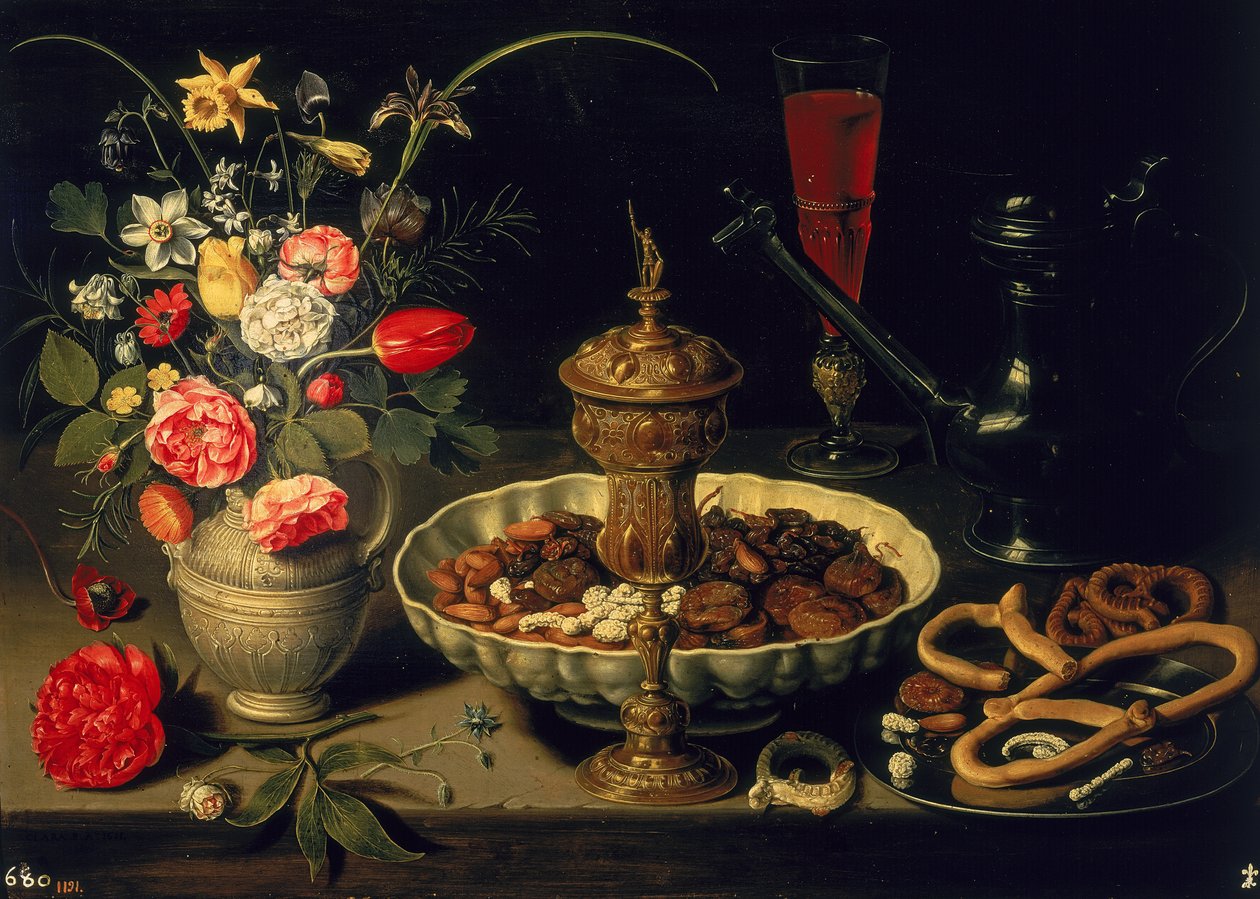 Zátiší květin a sušeného ovoce, 1611 od Charlotte Evans