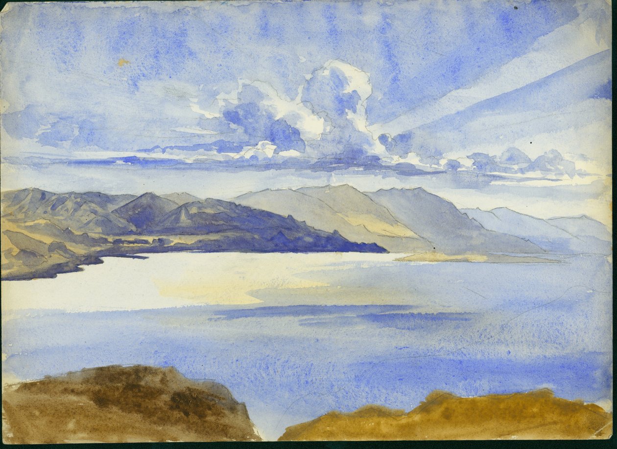 Pohled na Mrtvé moře při pohledu na jih, 1875 (wc a tužka na papíře) od Claude Conder