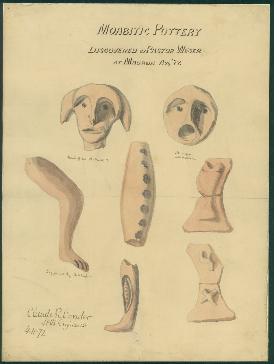 Moabitská keramika z druhé sbírky pana Shapiry, 1872 (čb a tužka na papíře) od Claude Conder
