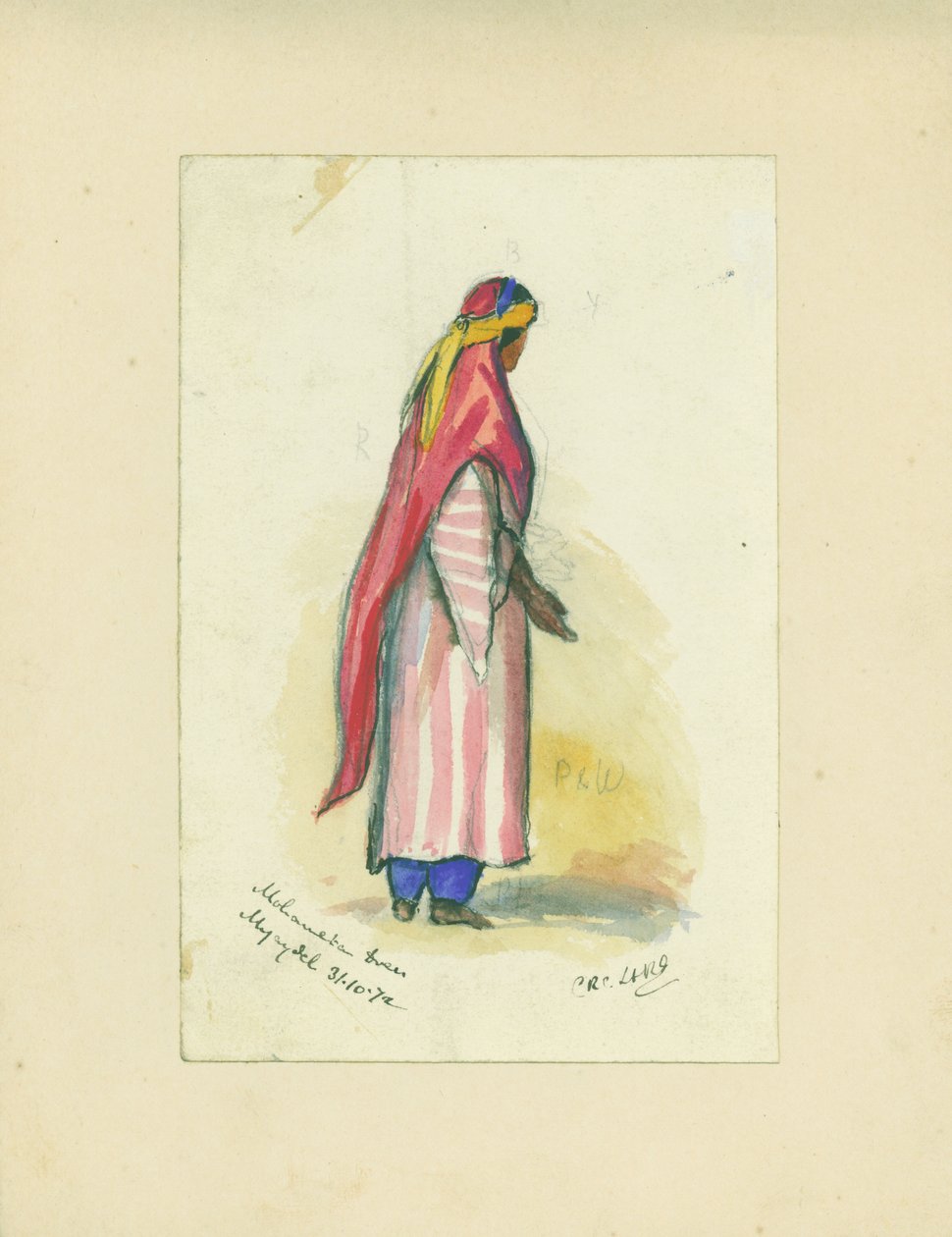 Mohametánské šaty, Mudžajdel, 1872 (čb a tužka na papíře) od Claude Conder