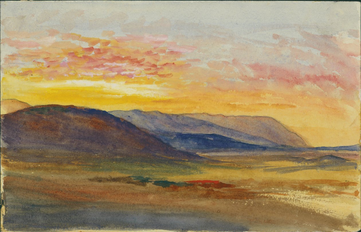 Mount Carmel na podzim, při pohledu na západ při západu slunce, 1872 (wc a tužka na papíře) od Claude Conder