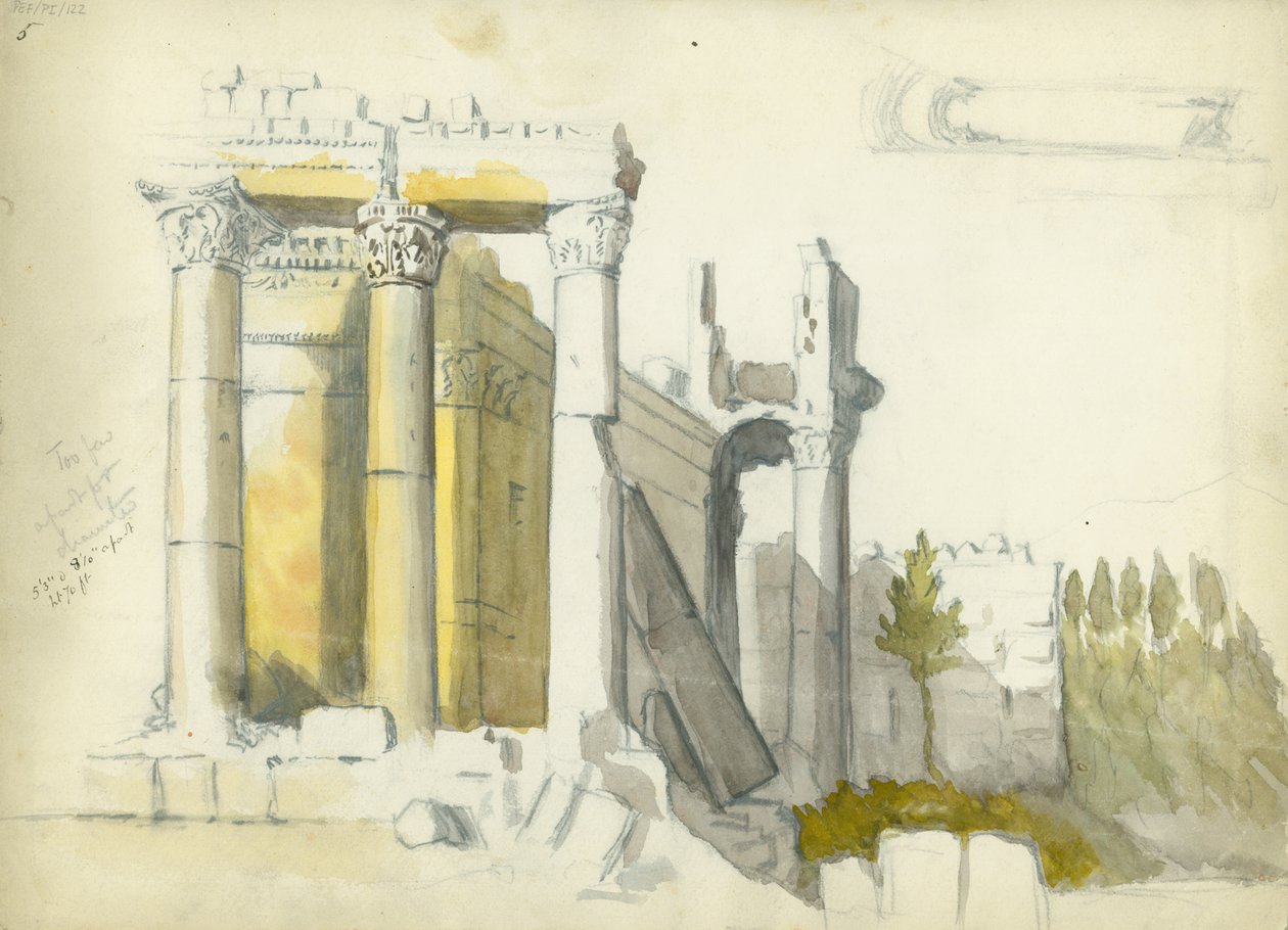Jupiterův chrám, Baalbek (wc a tužka na papíře) od Claude Conder