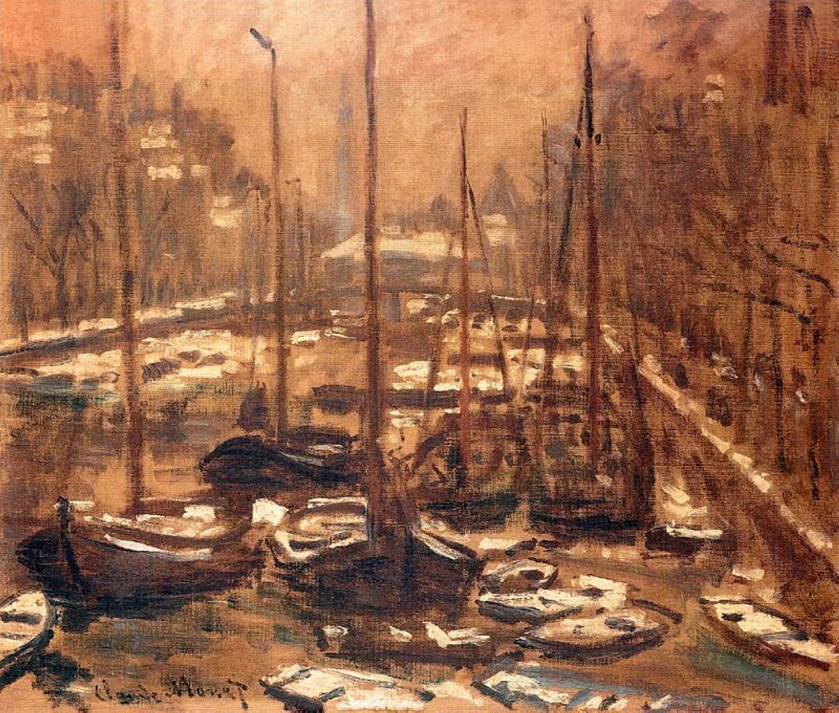 Geldersekade v Amsterdamu v zimě od Claude Monet