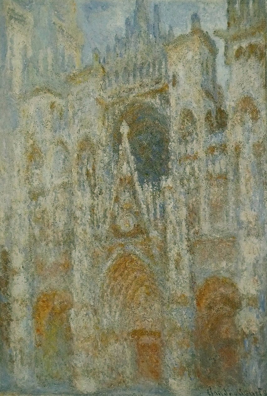 Katedrála v Rouenu. Portál, ranní slunce; modrá harmonie od Claude Monet