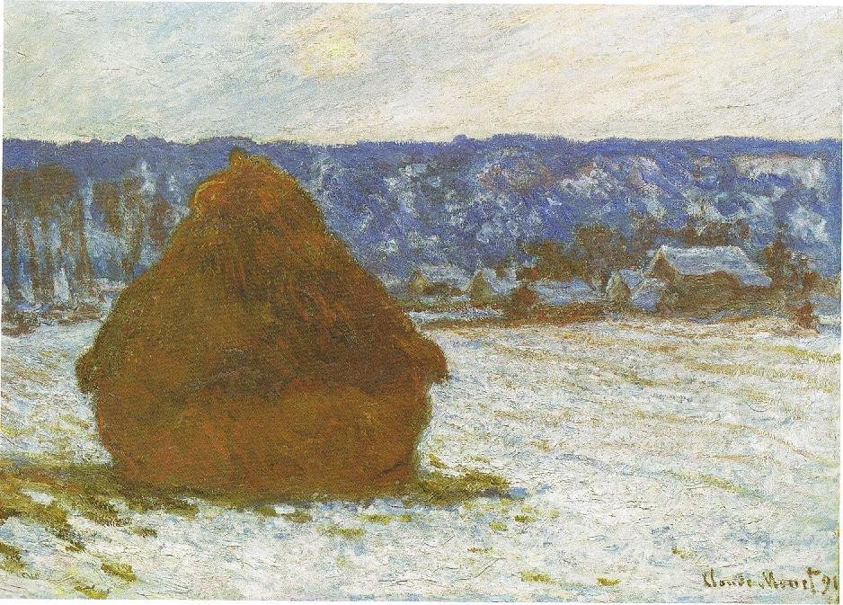 Stack of Wheat Snow Effect, Overcast Day, Francais: Meubles, effet de neige od Claude Monet