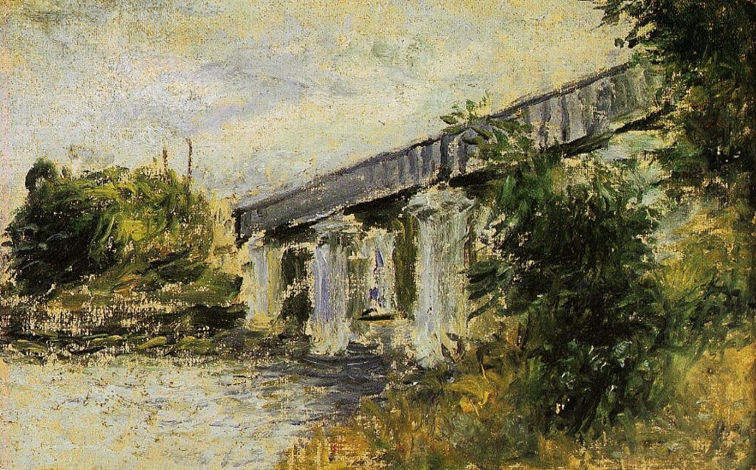 Železniční most v Argenteuilnu Francais: Le Pont du chemin de fer a Argenteuiln Němec: Železniční most v Argenteuilnu od Claude Monet