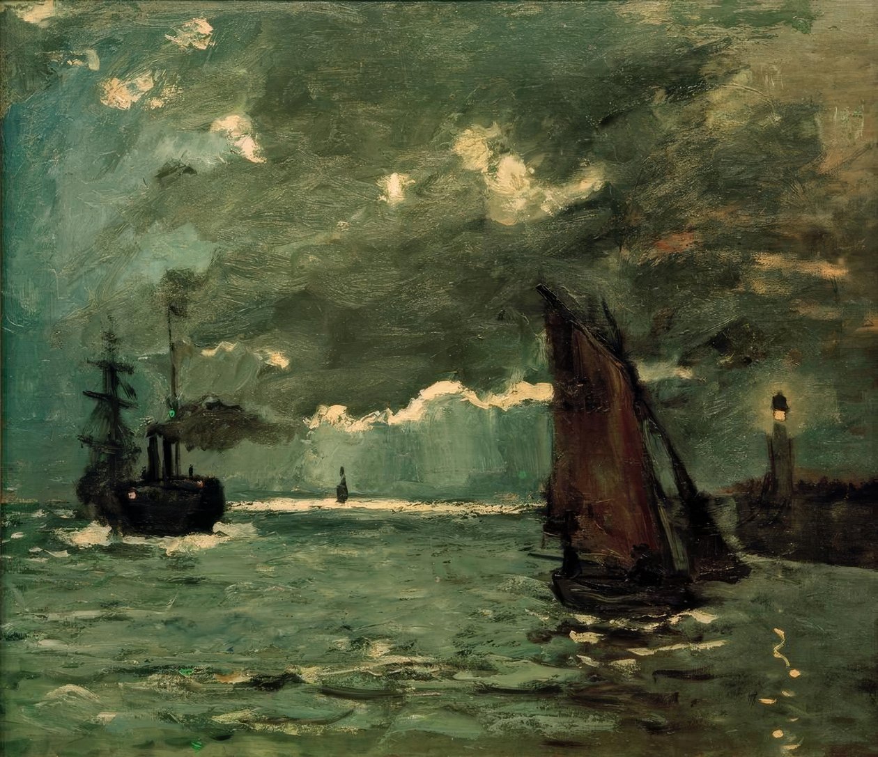 Přímořská krajina, lodě v měsíčním světle od Claude Monet