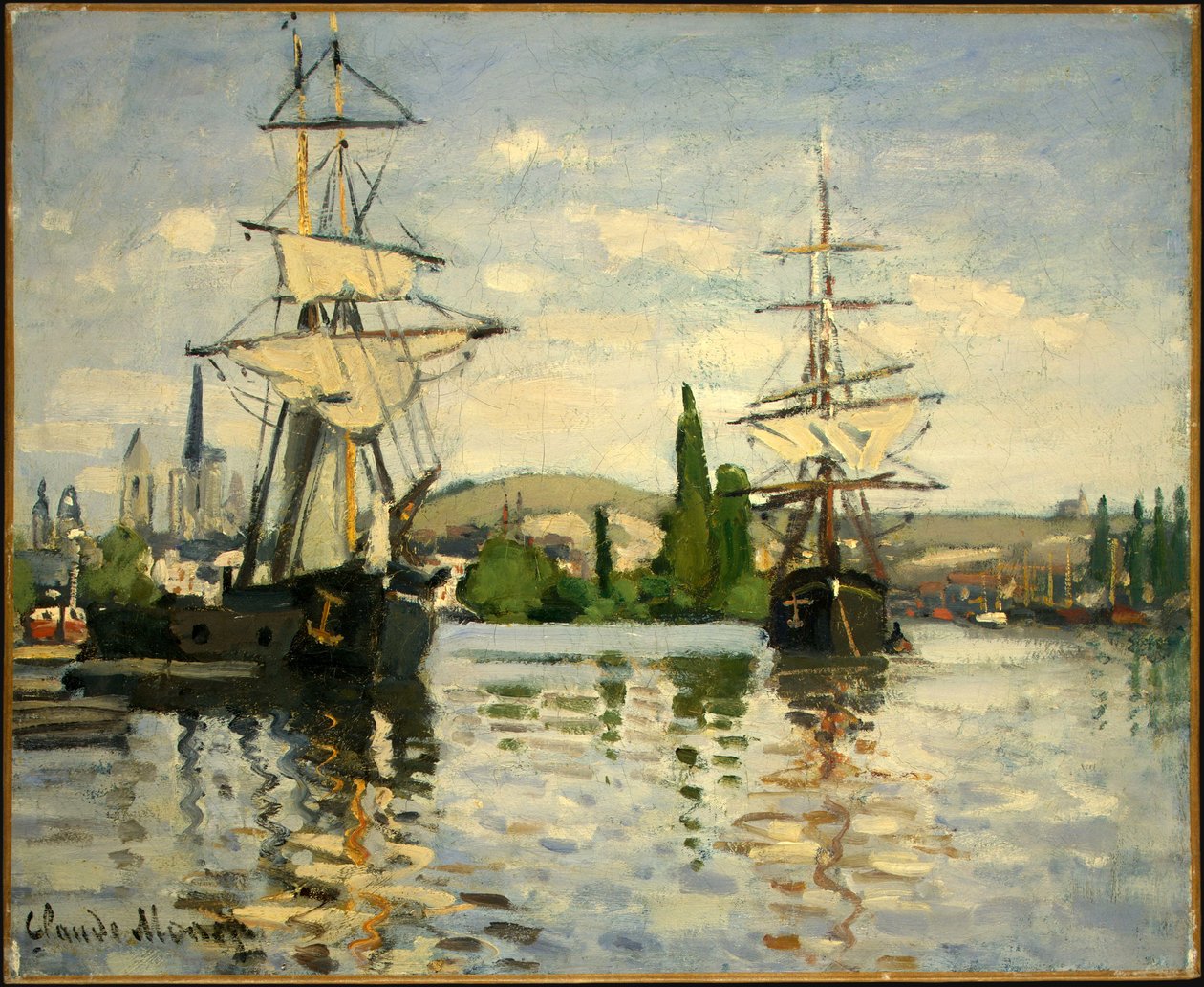 Lodě jezdící na Seině v Rouenu od Claude Monet