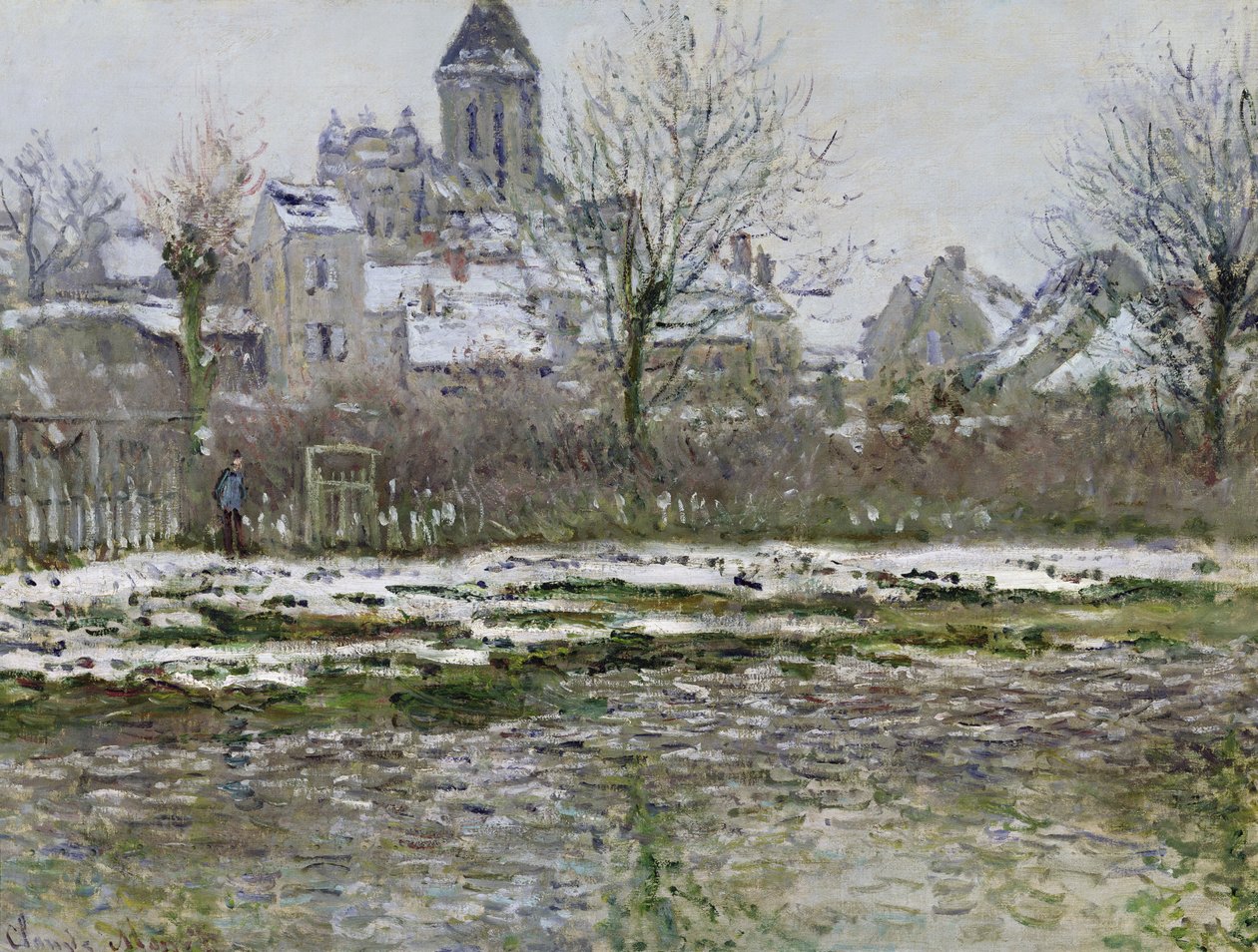 Kostel ve Vetheuil pod sněhem, 1878-79 od Claude Monet