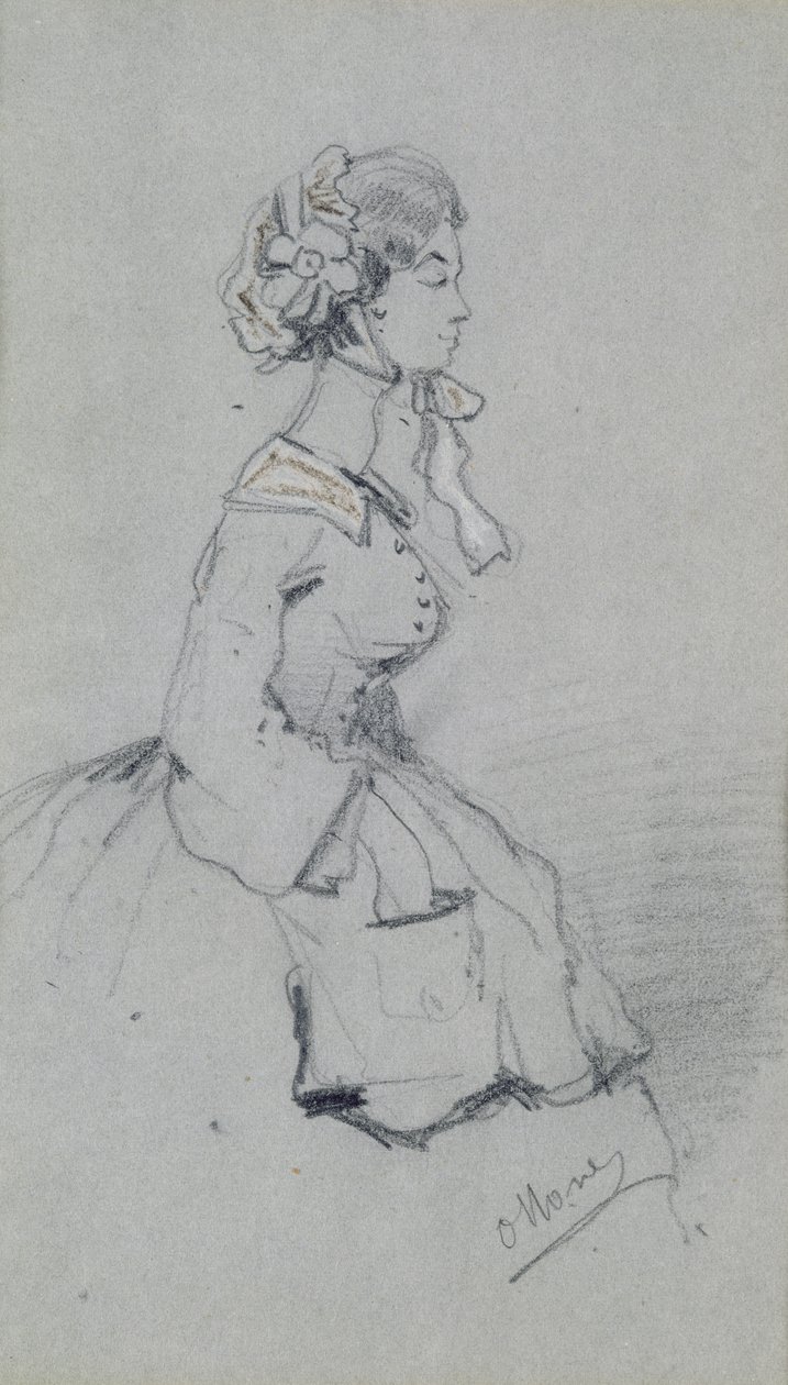 Mladá žena se stuhou, 1857 (uhl a pastel na papíře) od Claude Monet