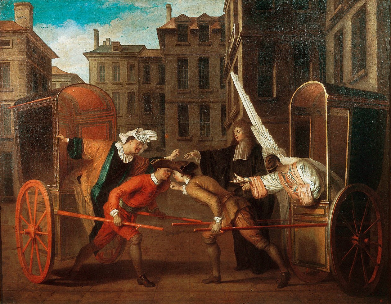 "Dva kočáry", kolem 1707 (olej na plátně) od Claude Gillot
