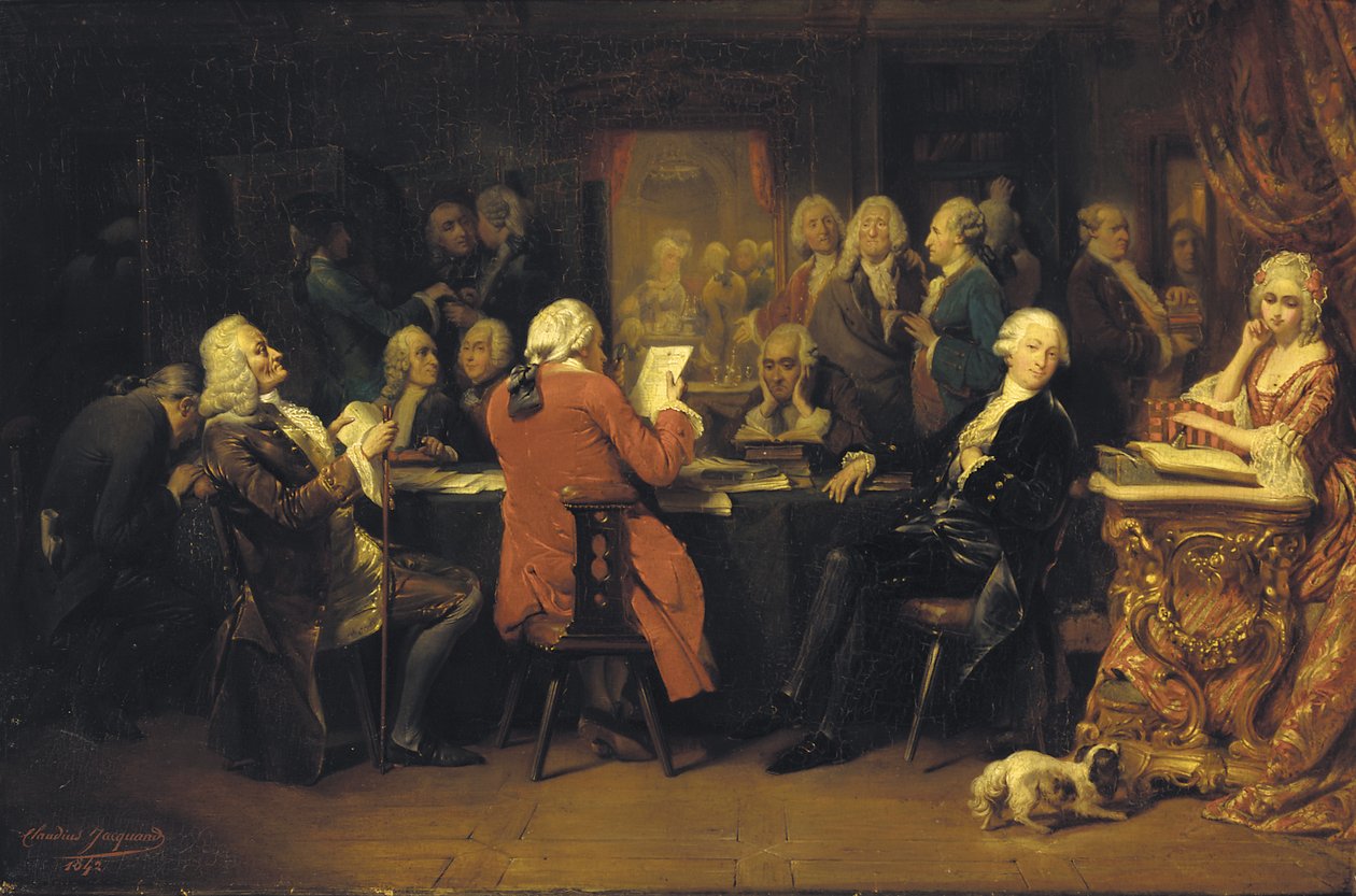 Voltaire v čítárně v Procope od Claude Jacquand