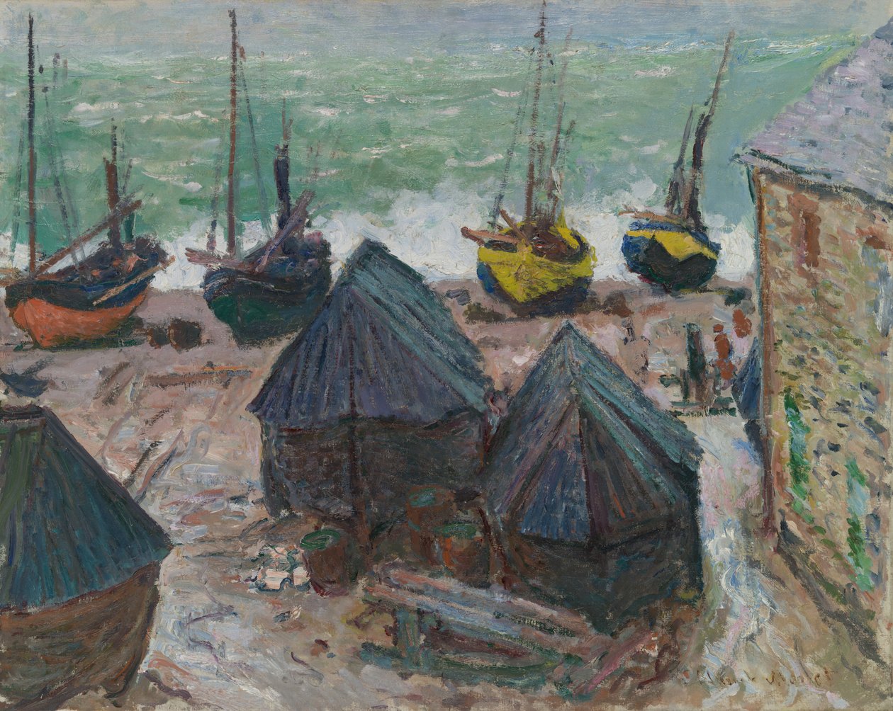Lodě na pláži v Étretat, 1885. od Claude Monet