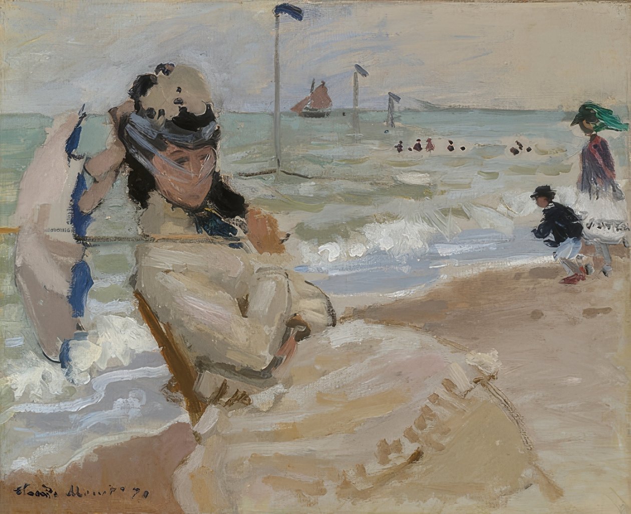Camille na pláži Trouville. 1870 od Claude Monet