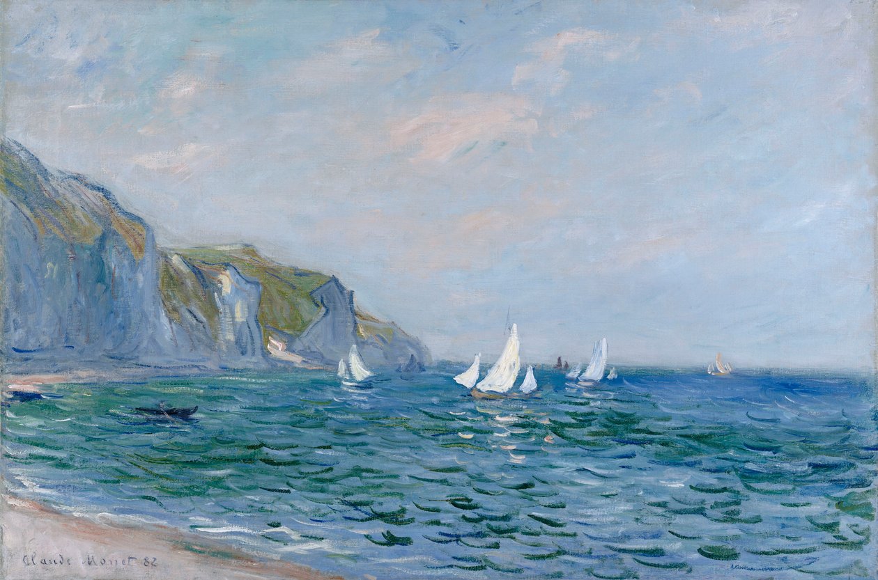 Útesy a plachetnice v Pourville od Claude Monet