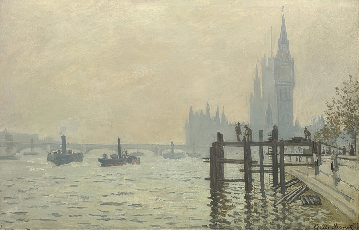 Temže ve Westminsteru. Kolem roku 1871 od Claude Monet