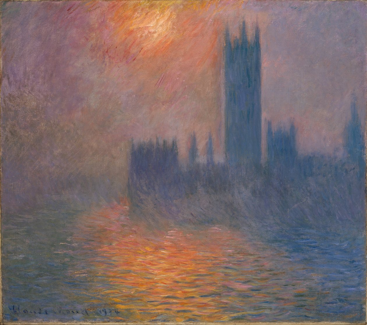 Budovy parlamentu, západ slunce od Claude Monet