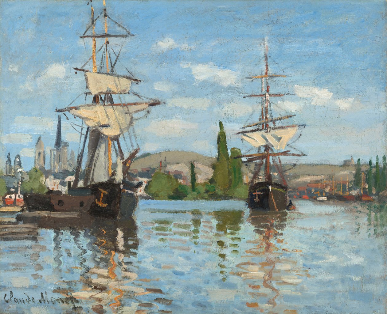 Lodě jedoucí po Seině v Rouenu od Claude Monet