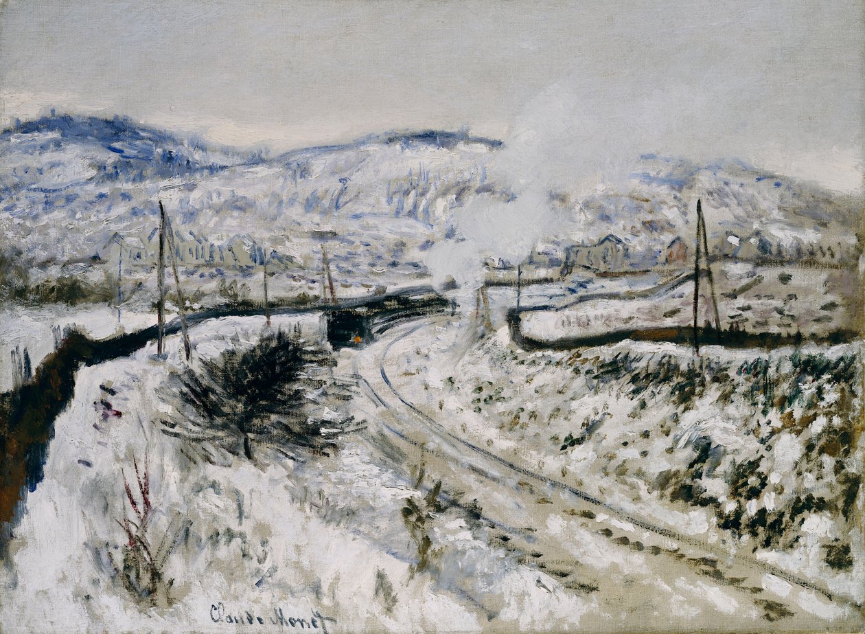Vlak ve sněhu v Argenteuil od Claude Monet