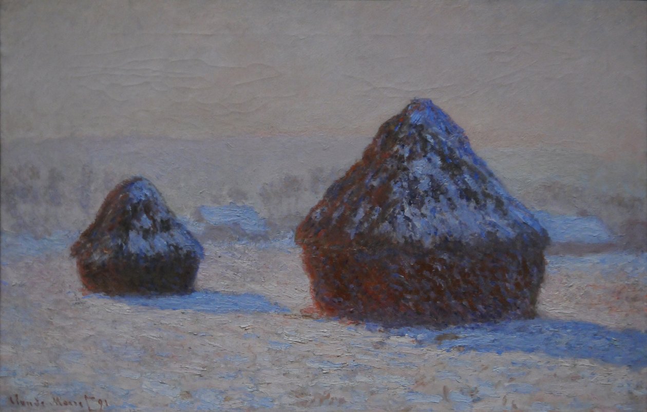 Wheatstacks, Snow Effect, Ráno, 1891 od Claude Monet