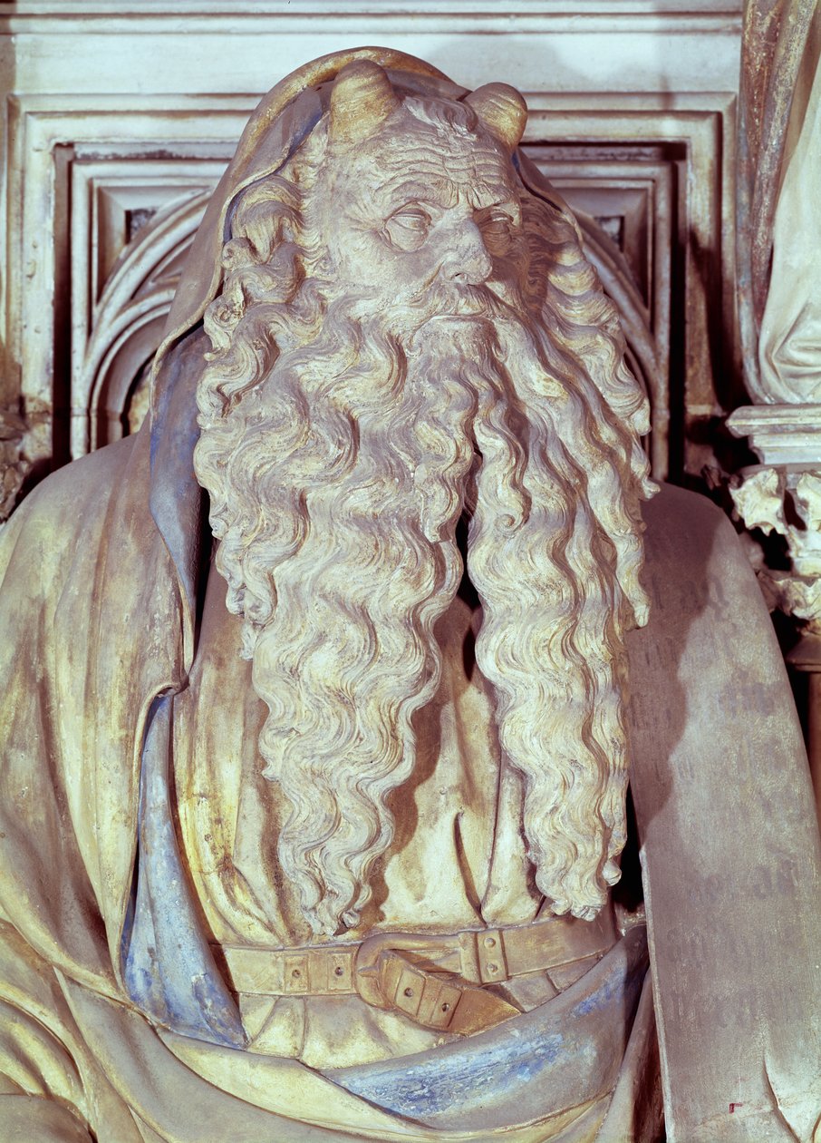 Mojžíš, detail z šestihranného podstavce Mojžíšovy studny, 1395-1404 od Claus and Malouel, Jean Sluter