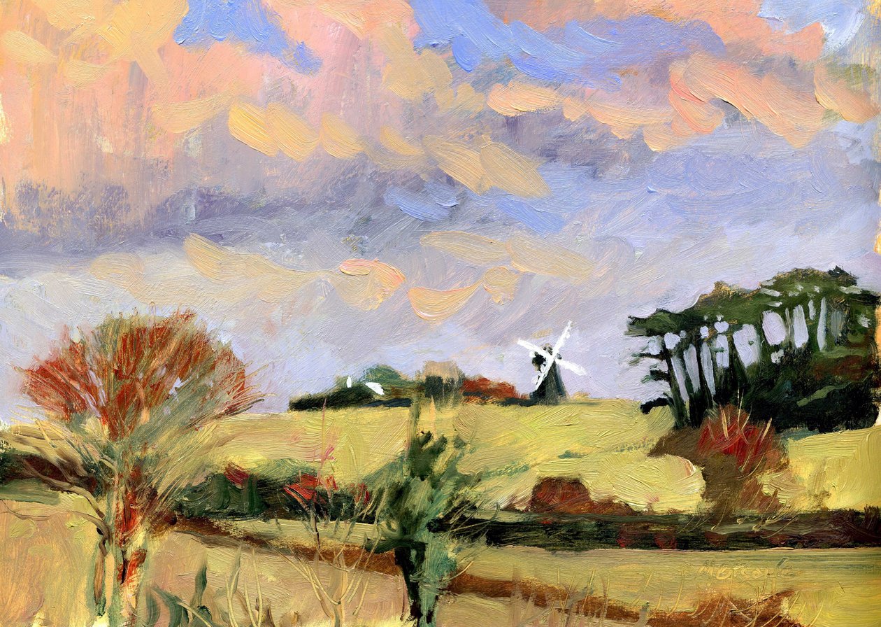 Večerní větrný mlýn, 2007 (akryl na palubě) od Clive Metcalfe