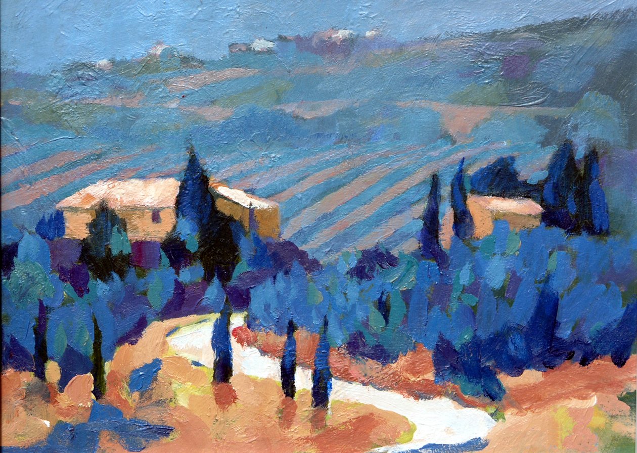 Toskánsko 2, 2007 (akryl na palubě) od Clive Metcalfe