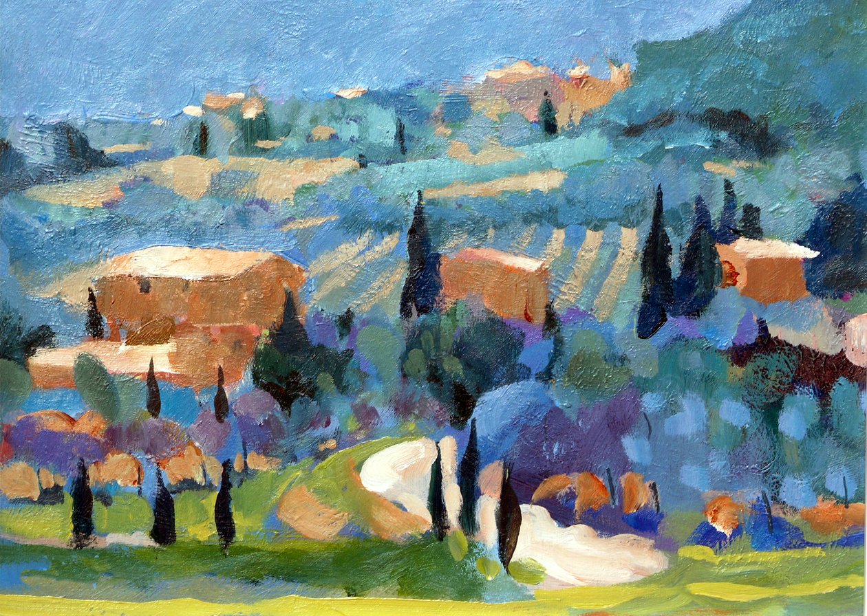 Toskánsko, 2007 (akryl na palubě) od Clive Metcalfe