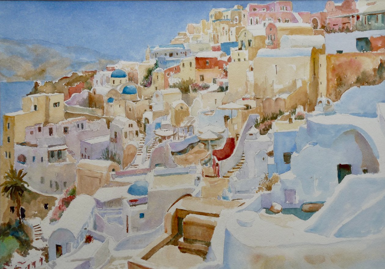 Santorini, Oia, 2019 (akvarel) od Clive Wilson