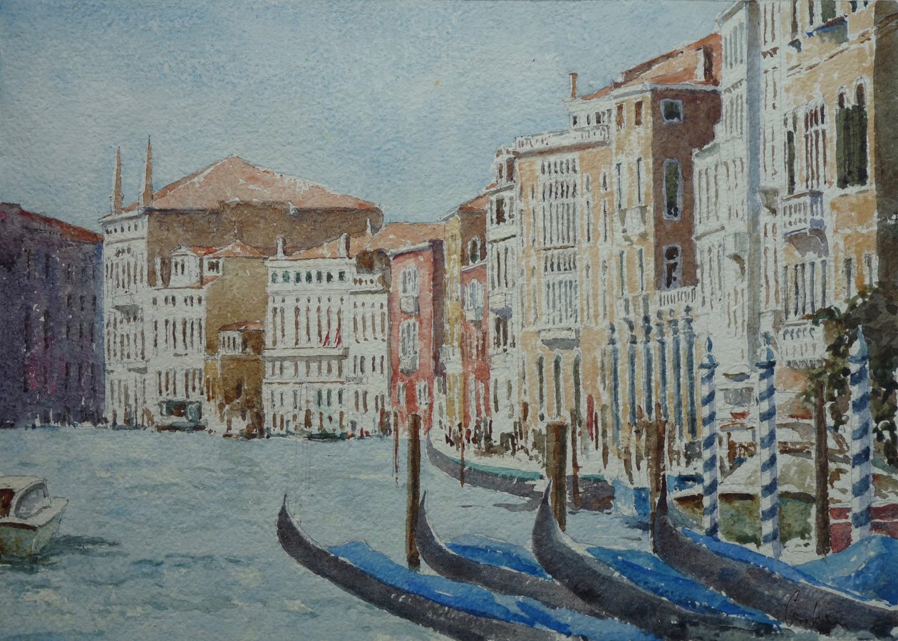 Směrem k Palazzo Balbi, 2020 (akvarel) od Clive Wilson