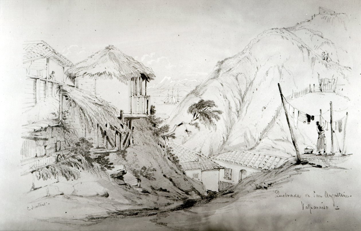 Pohled na Valparaiso, 1834 (tužka a wc na papíře) od Conrad Martens