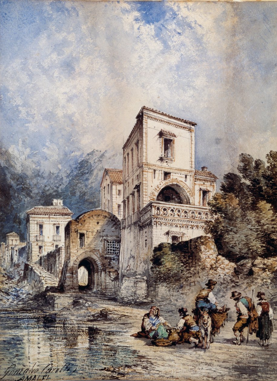Pohled na Amalfi (akvarel) od Consalvo Carelli