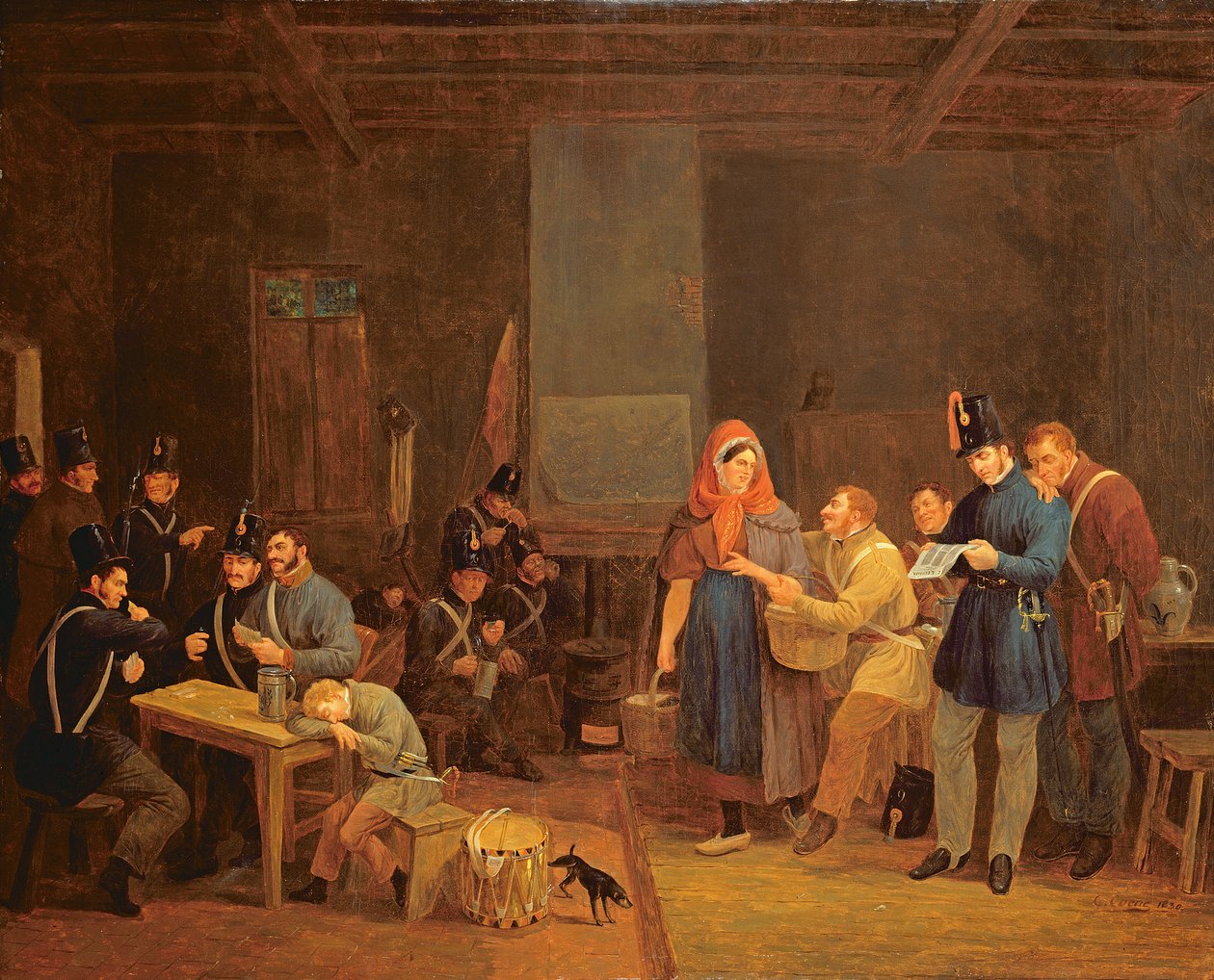 Strážnice městské stráže v Bruselu, 1830 (olej na obraze) od Constantinus Fidelio Coene
