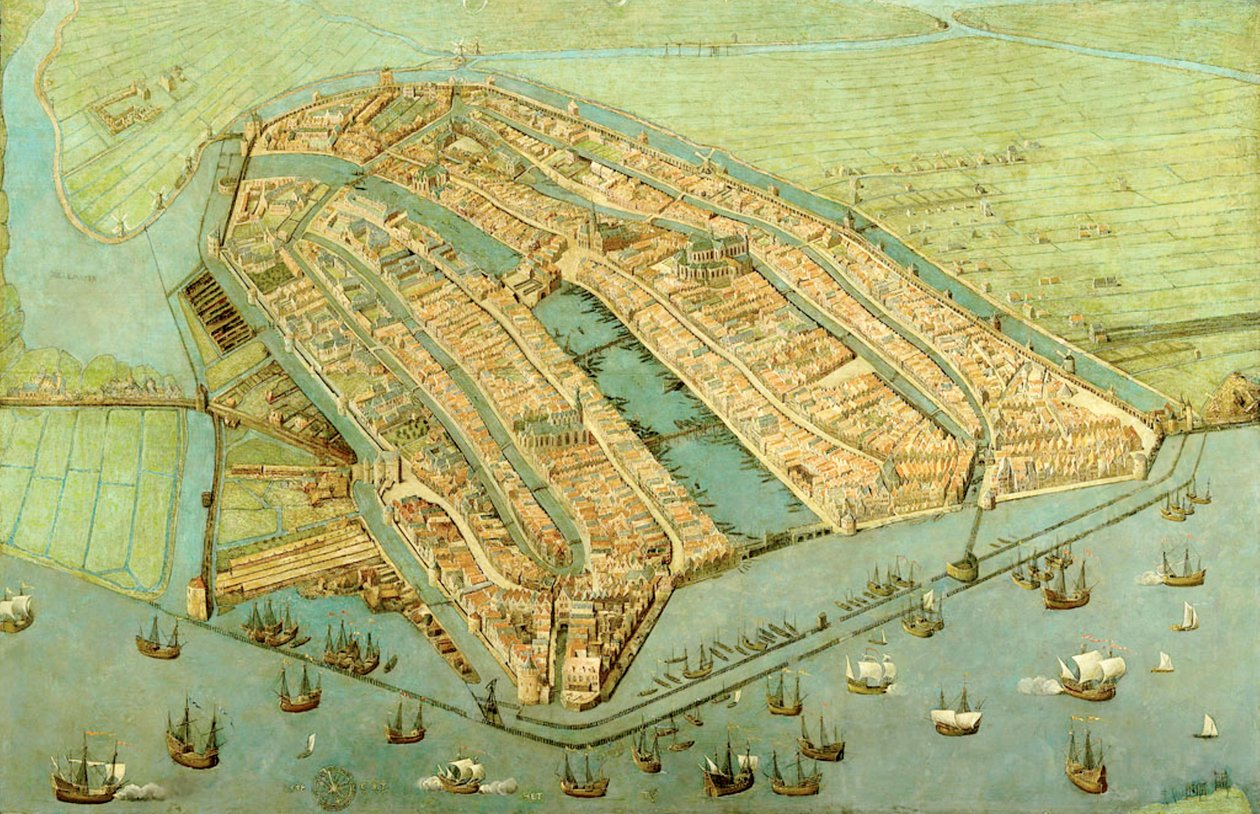 Pohled na Amsterdam z ptačí perspektivy od Cornelis Anthonisz.