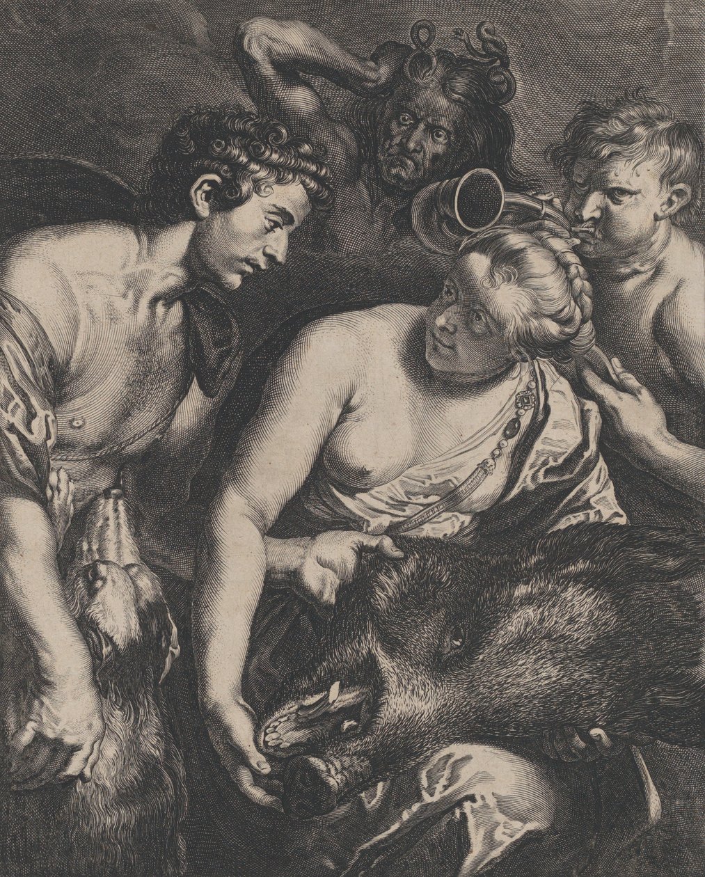 Atalanta a Meleager, 1618-84. od Cornelis Bloemaert