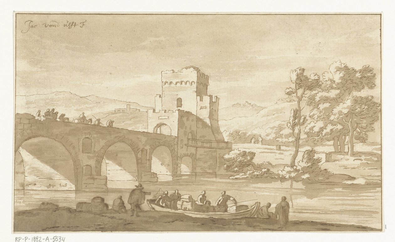 Ponte Molle nedaleko Říma od Cornelis Brouwer