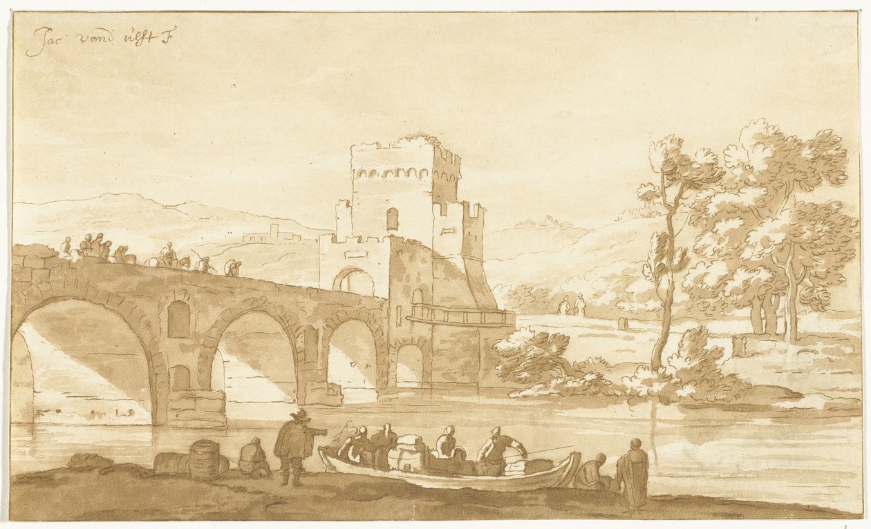Ponte Molle nedaleko Říma od Cornelis Brouwer