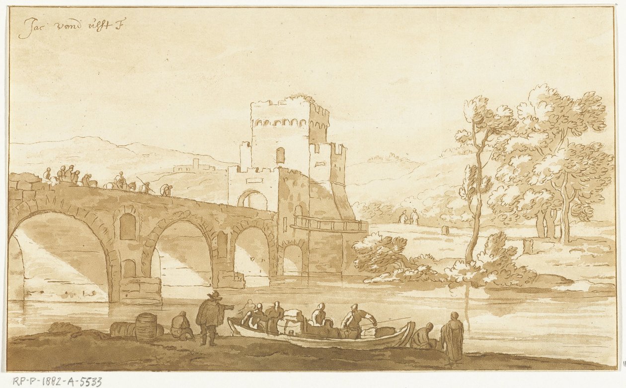 Ponte Molle nedaleko Říma od Cornelis Brouwer