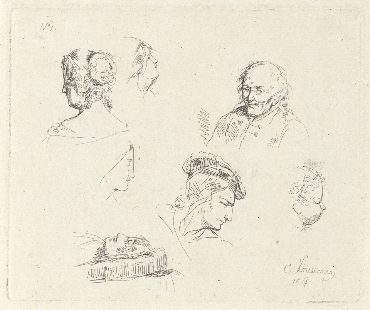Studijní list s různými nadpisy od Cornelis Kruseman